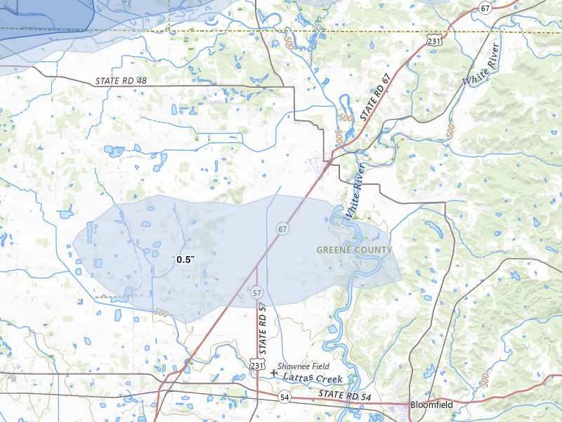 NEXRAD radar-signature map of the hail over Worthington, IN