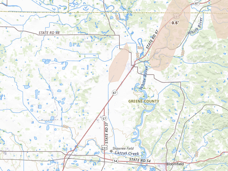 Radar-estimated hail-size map of the storm over Worthington, IN