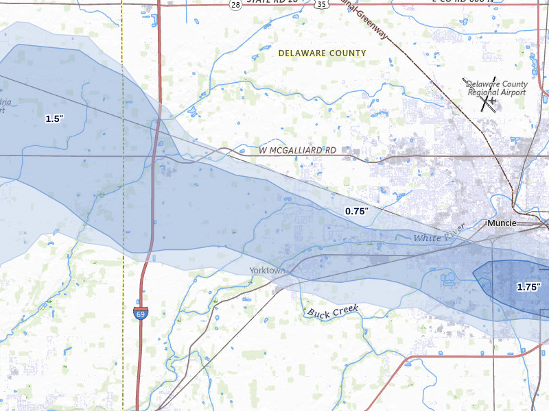 NEXRAD radar-signature map of the hail over Yorktown, IN
