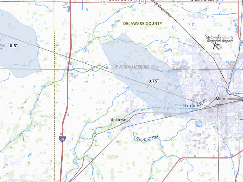 NEXRAD radar-signature map of the hail storm over Yorktown, IN on Jun 6, 2026