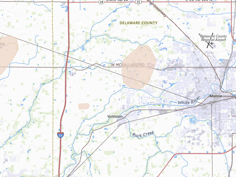 Radar-estimated hail-size map of the storm over Yorktown, IN on Jul 3, 2026
