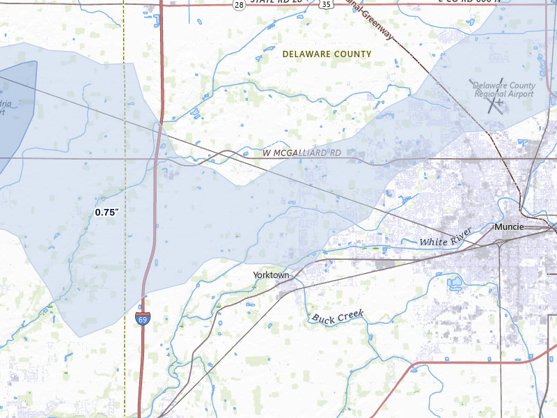 NEXRAD radar-signature map of the hail storm over Yorktown, IN on Jul 3, 2026
