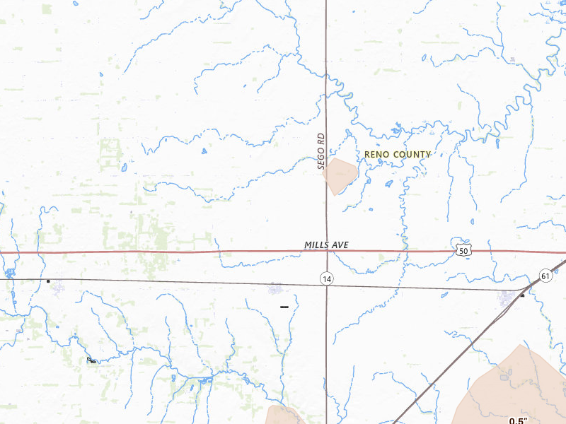 Radar-estimated hail-size map of the storm over Abbyville, KS on Aug 13, 2026