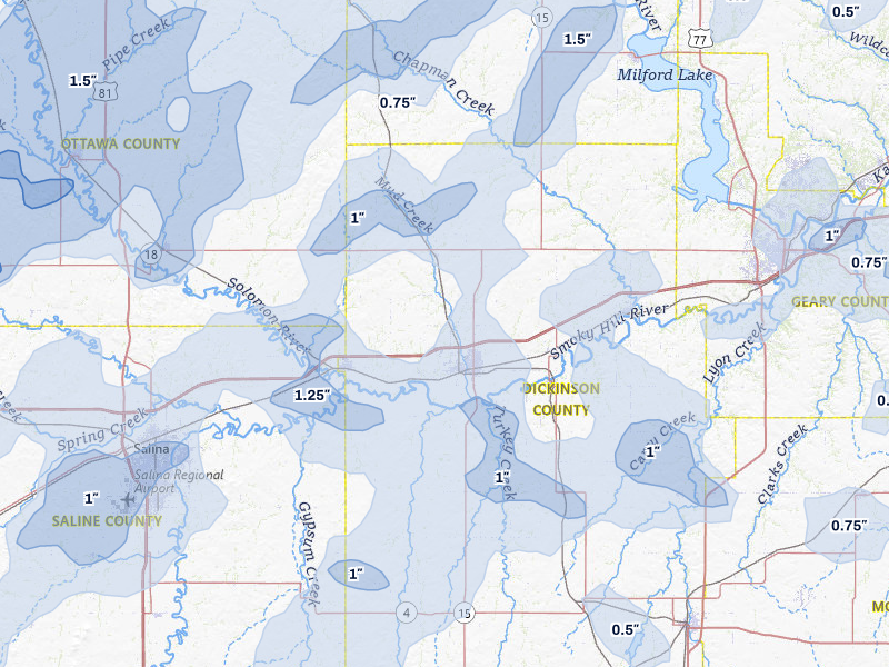NEXRAD radar-signature map of the hail storm over Abilene, KS on May 17, 2026