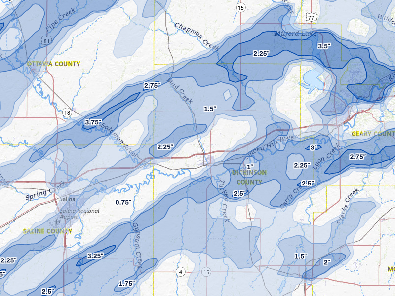 NEXRAD radar-signature map of the hail storm over Abilene, KS on May 18, 2026