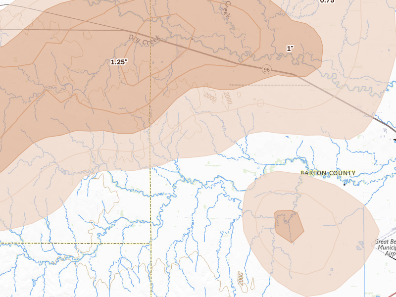 Radar-estimated hail-size map of the storm over Albert, KS