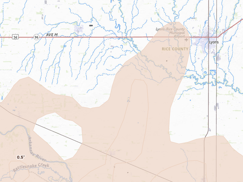 Radar-estimated hail-size map of the storm over Alden, KS on May 18, 2026