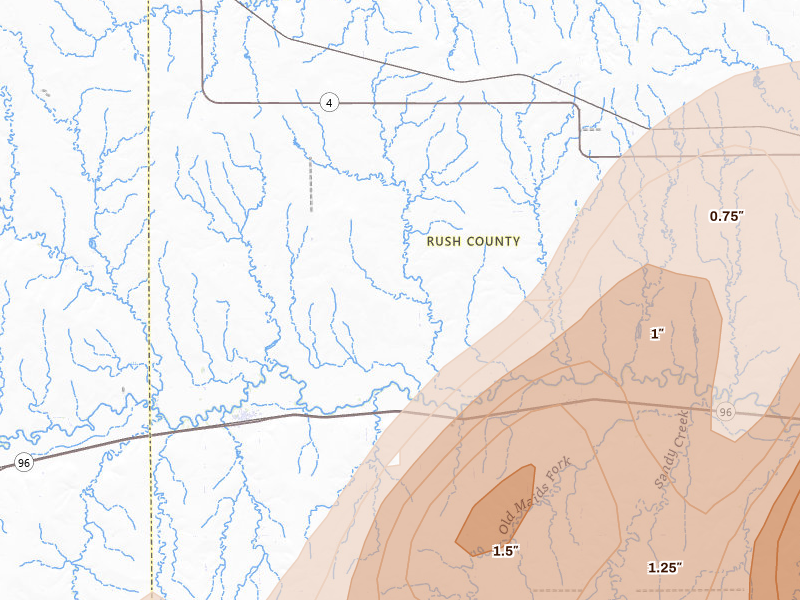 Radar-estimated hail-size map of the storm over Alexander, KS on May 17, 2026