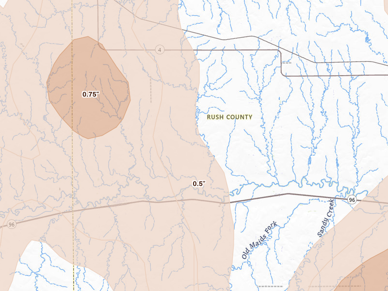 Radar-estimated hail-size map of the storm over Alexander, KS on May 30, 2026