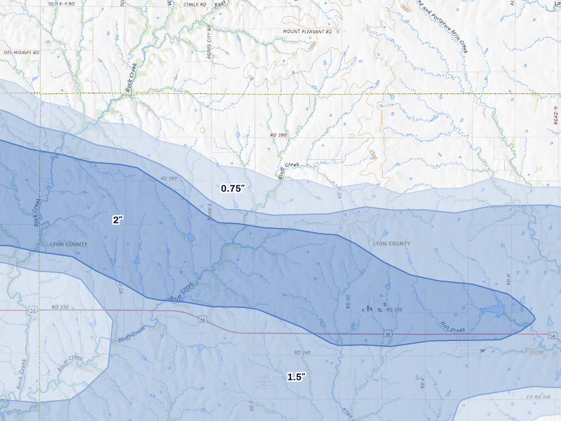 NEXRAD radar-signature map of the hail storm over Allen, KS on Aug 5, 2026