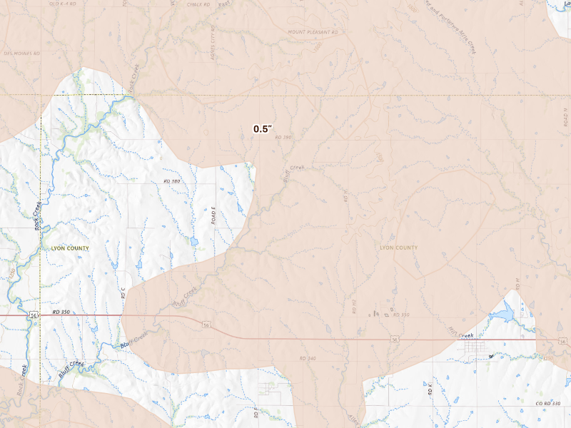 Radar-estimated hail-size map of the storm over Allen, KS