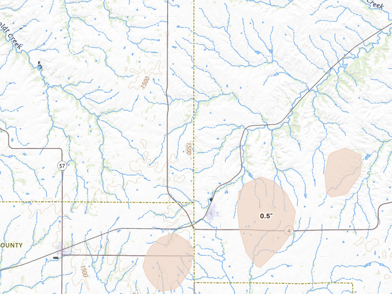 Radar-estimated hail-size map of the storm over Alta Vista, KS on Mar 6, 2026