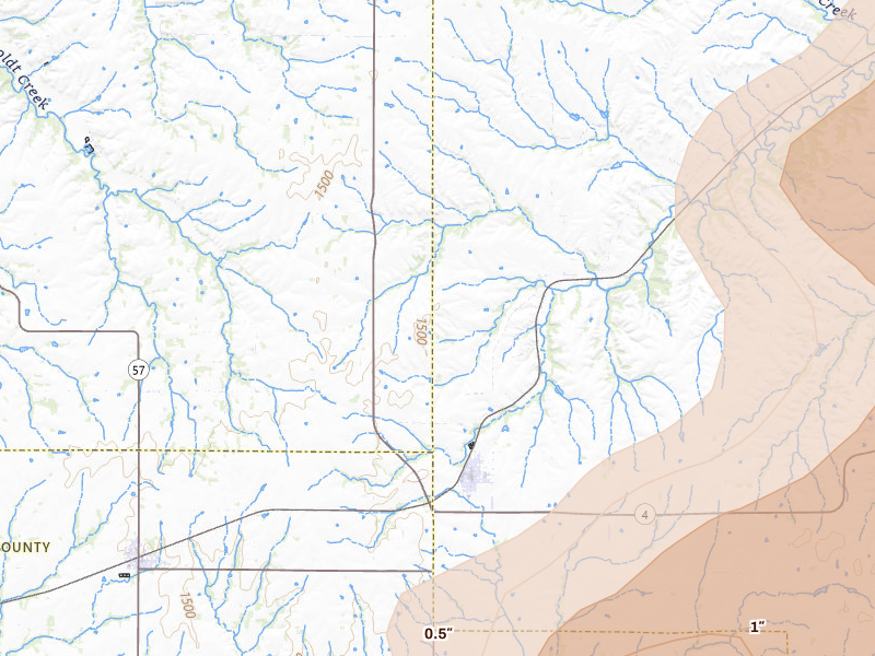 Radar-estimated hail-size map of the storm over Alta Vista, KS on May 31, 2026