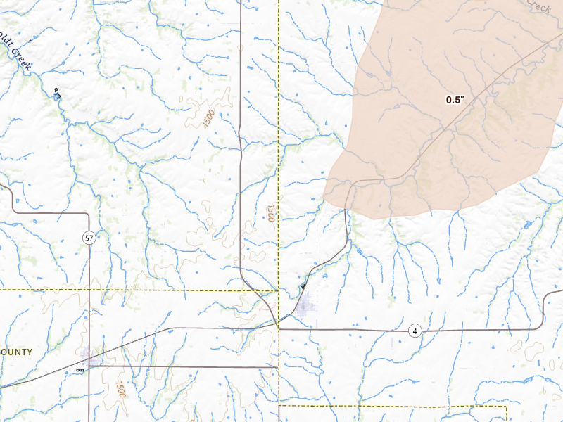 Radar-estimated hail-size map of the storm over Alta Vista, KS on Jun 8, 2026