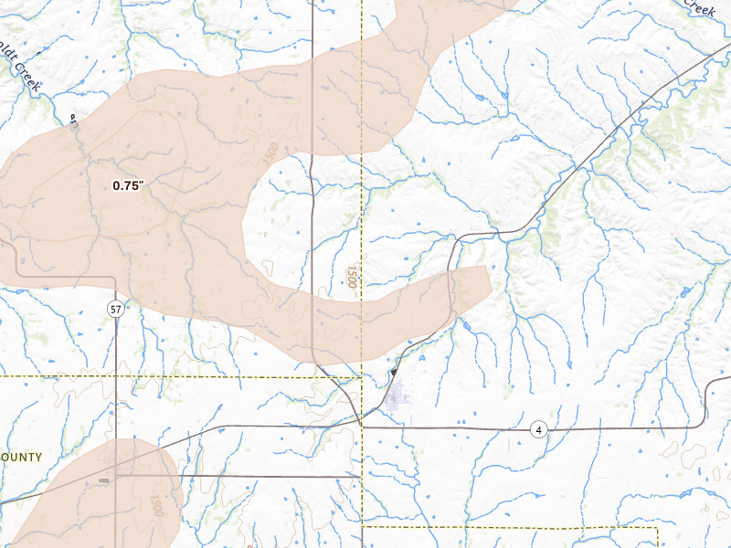 Radar-estimated hail-size map of the storm over Alta Vista, KS on Jul 3, 2026