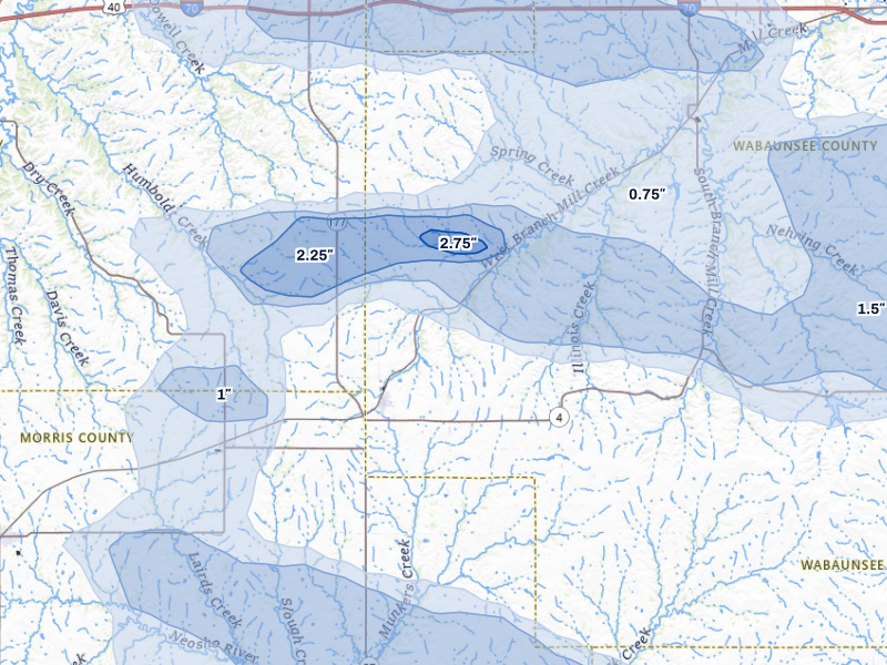 NEXRAD radar-signature map of the hail storm over Alta Vista, KS on Aug 5, 2026