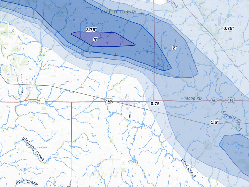NEXRAD radar-signature map of the hail storm over Altamont, KS on Jun 25, 2026