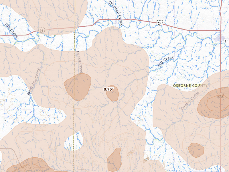 Radar-estimated hail-size map of the storm over Alton, KS on Jun 8, 2026