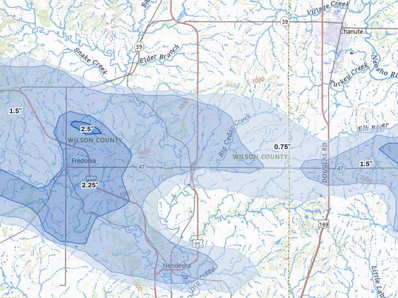 NEXRAD radar-signature map of the hail storm over Altoona, KS on Jul 10, 2026