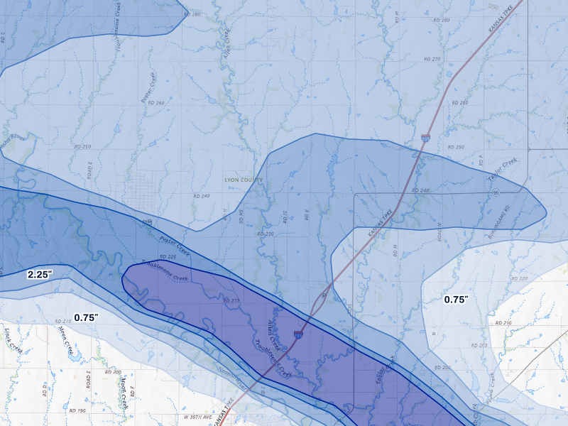 NEXRAD radar-signature map of the hail storm over Americus, KS on Aug 5, 2026
