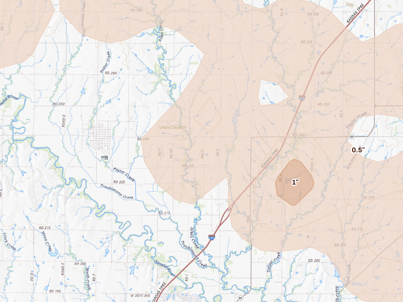 Radar-estimated hail-size map of the storm over Americus, KS
