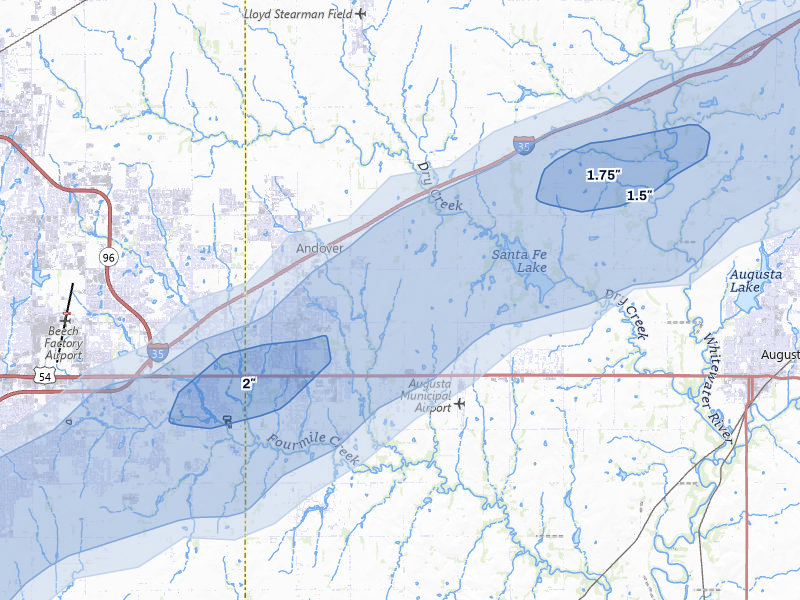 NEXRAD radar-signature map of the hail over Andover, KS
