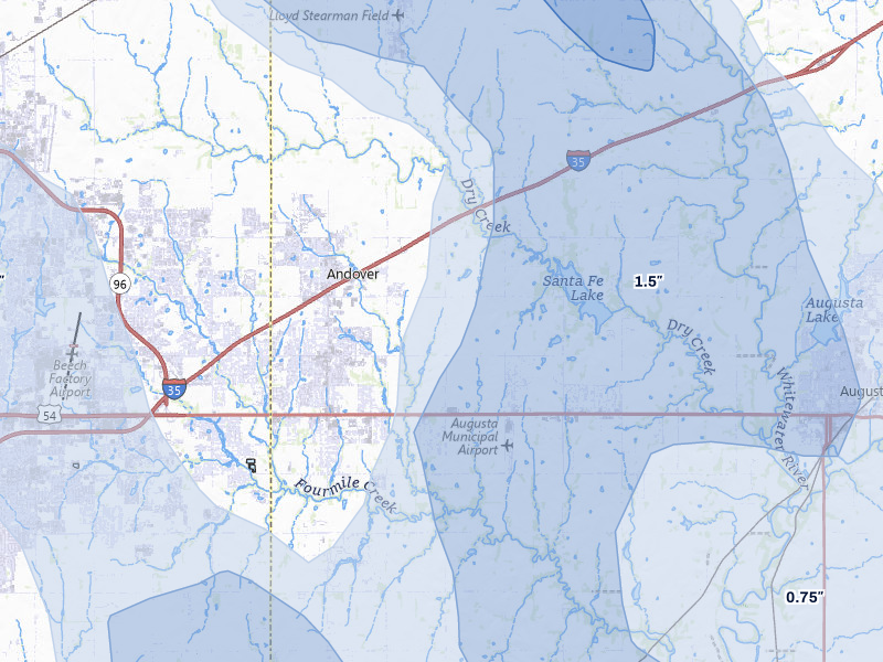 NEXRAD radar-signature map of the hail storm over Andover, KS on Jun 25, 2026