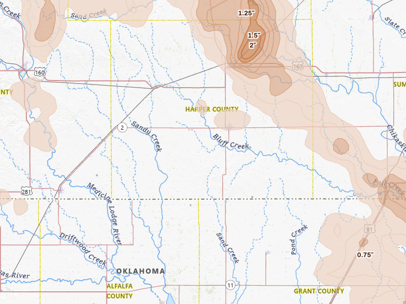 Radar-estimated hail-size map of the storm over Anthony, KS