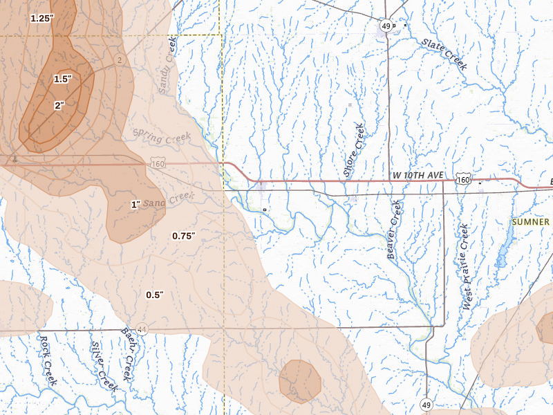 Radar-estimated hail-size map of the storm over Argonia, KS