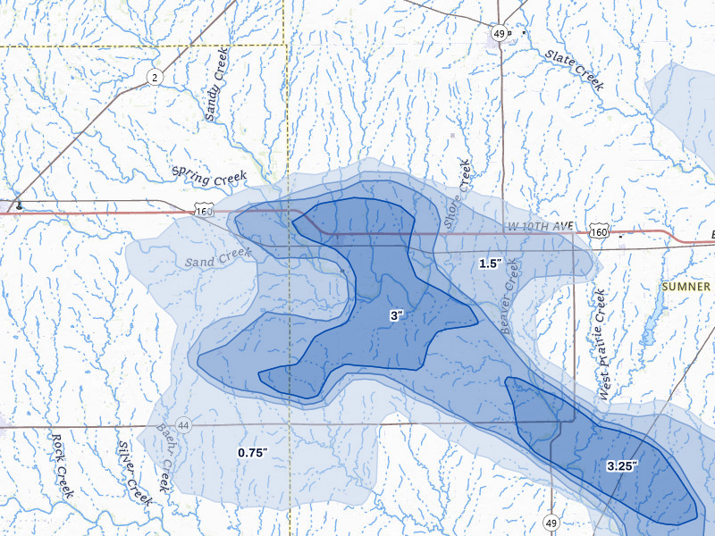 NEXRAD radar-signature map of the hail over Argonia, KS