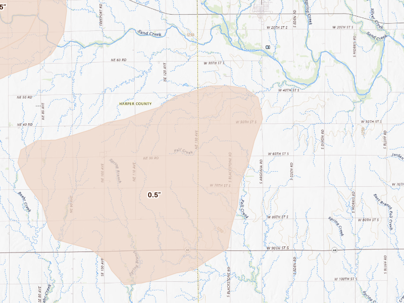 Radar-estimated hail-size map of the storm over Argonia, KS on Sep 12, 2026