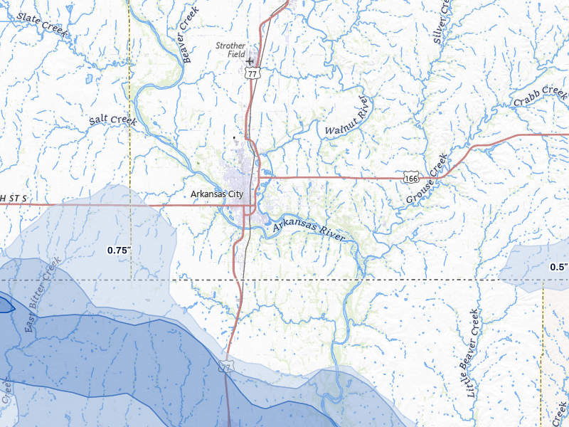 NEXRAD radar-signature map of the hail over Arkansas City, KS