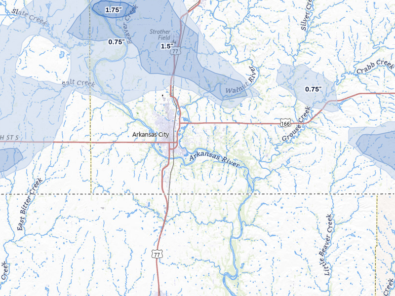 NEXRAD radar-signature map of the hail storm over Arkansas City, KS on May 30, 2026