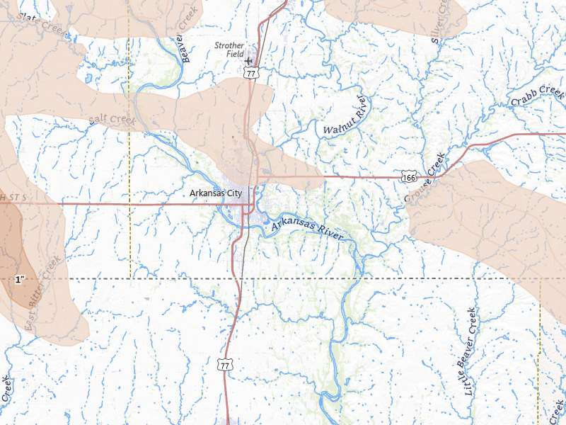 Radar-estimated hail-size map of the storm over Arkansas City, KS on Jun 18, 2026