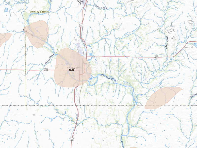 Radar-estimated hail-size map of the storm over Arkansas City, KS