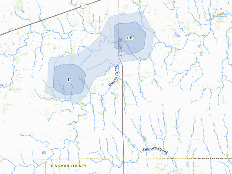 NEXRAD radar-signature map of the hail storm over Arlington, KS on May 17, 2026