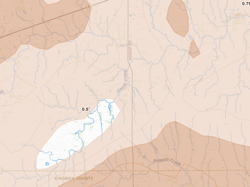 Radar-estimated hail-size map of the storm over Arlington, KS on May 18, 2026