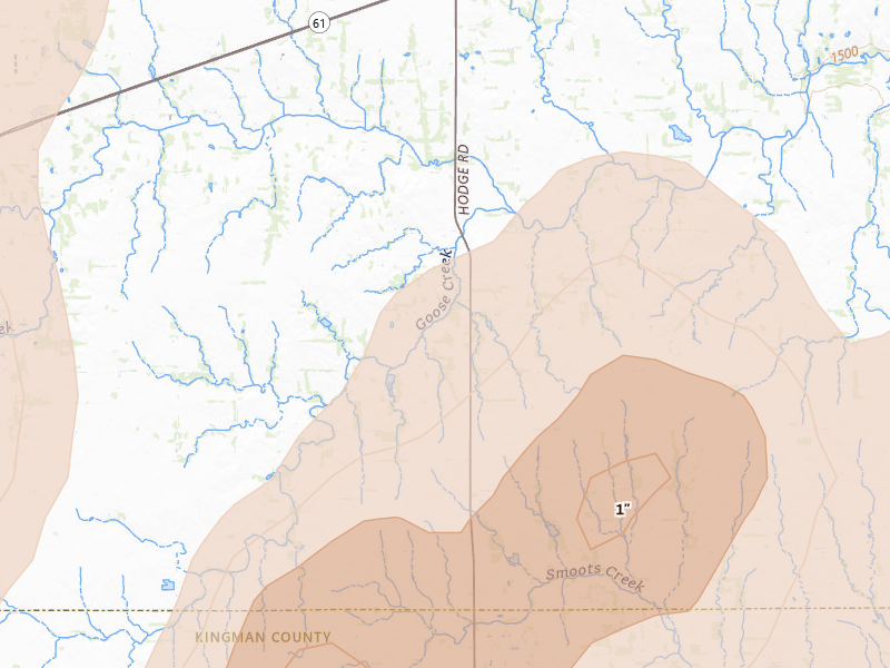 Radar-estimated hail-size map of the storm over Arlington, KS on May 30, 2026