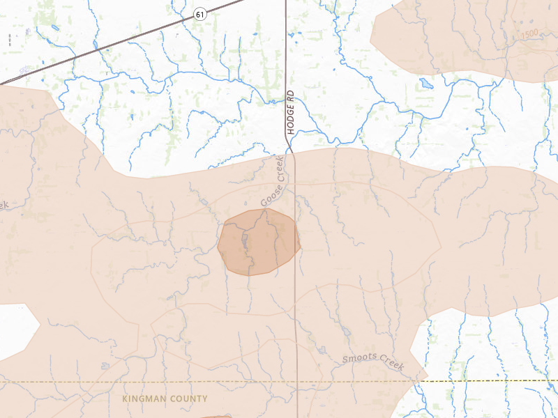 Radar-estimated hail-size map of the storm over Arlington, KS on Jun 20, 2026