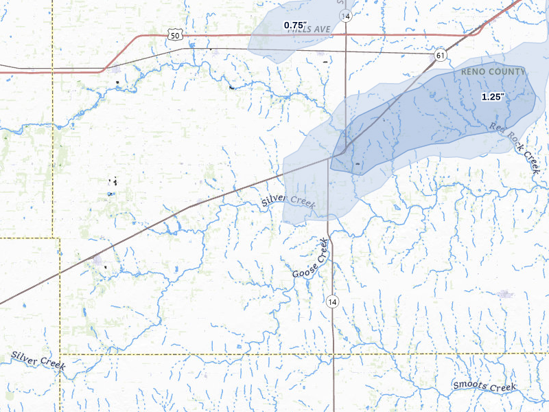 NEXRAD radar-signature map of the hail storm over Arlington, KS on Aug 13, 2026