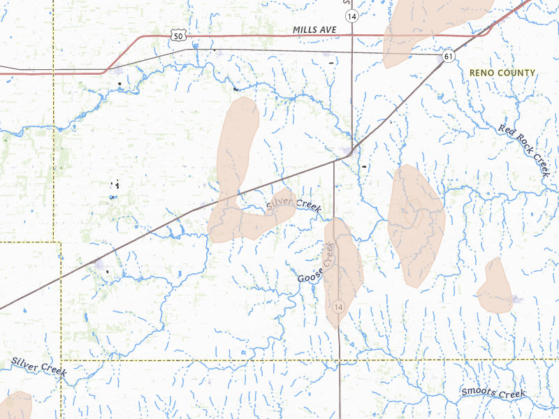 Radar-estimated hail-size map of the storm over Arlington, KS on Aug 14, 2026