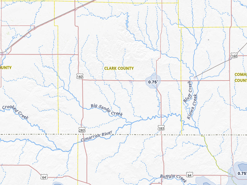 NEXRAD radar-signature map of the hail over Ashland, KS