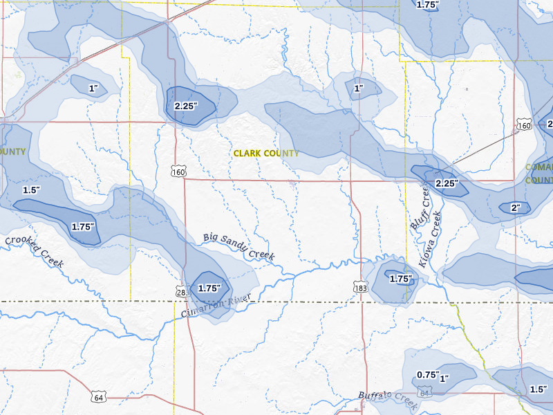 NEXRAD radar-signature map of the hail storm over Ashland, KS on Jun 1, 2026