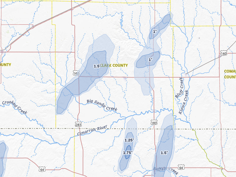 NEXRAD radar-signature map of the hail storm over Ashland, KS on Jun 3, 2026