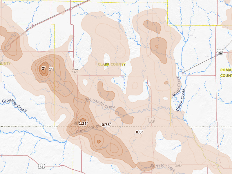 Radar-estimated hail-size map of the storm over Ashland, KS