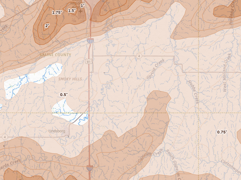 Radar-estimated hail-size map of the storm over Assaria, KS on Apr 26, 2026