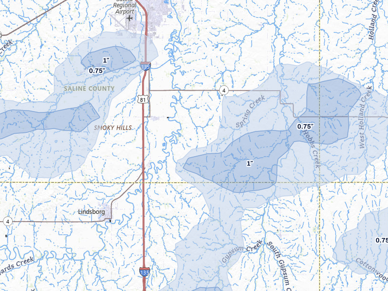 NEXRAD radar-signature map of the hail storm over Assaria, KS on Jul 9, 2026