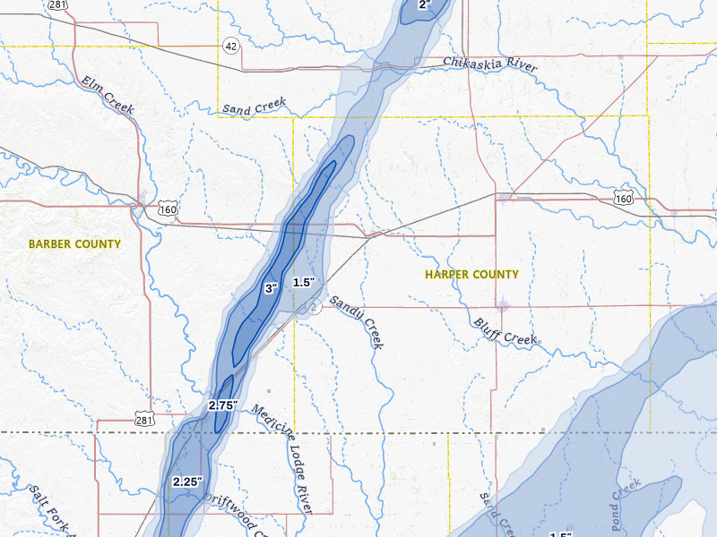 NEXRAD radar-signature map of the hail storm over Attica, KS on Mar 5, 2026