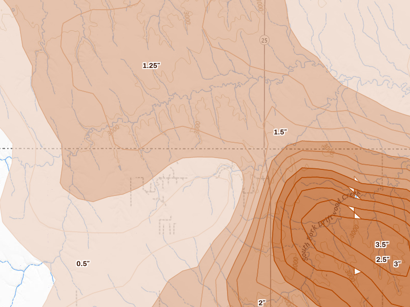 Radar-estimated hail-size map of the storm over Atwood, KS on Jun 20, 2026
