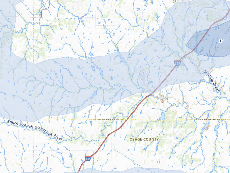 NEXRAD radar-signature map of the hail over Auburn, KS